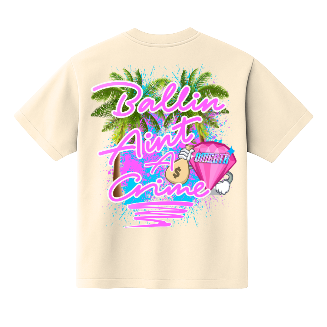 Omerta Lifestyle - Ballin' Ain't A Crime T-Shirt - Tan/Pink