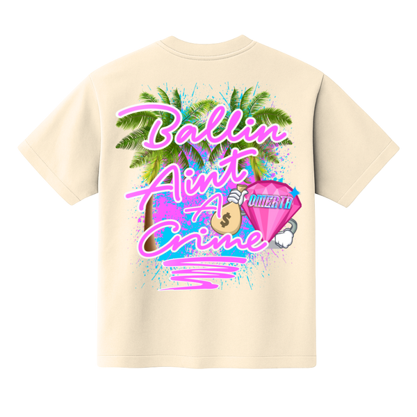 Omerta Lifestyle - Ballin' Ain't A Crime T-Shirt - Tan/Pink