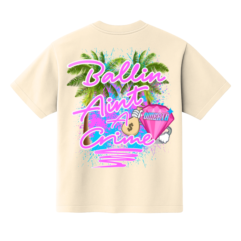 Omerta Lifestyle - Ballin' Ain't A Crime T-Shirt - Tan/Pink