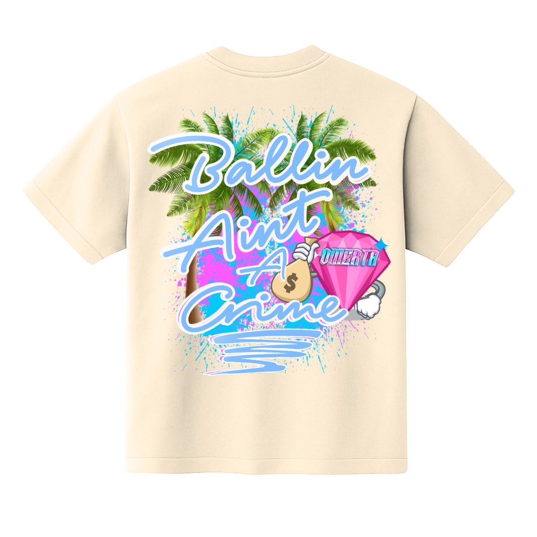 Omerta Lifestyle - Ballin' Ain't A Crime T-Shirt - Tan/Blue
