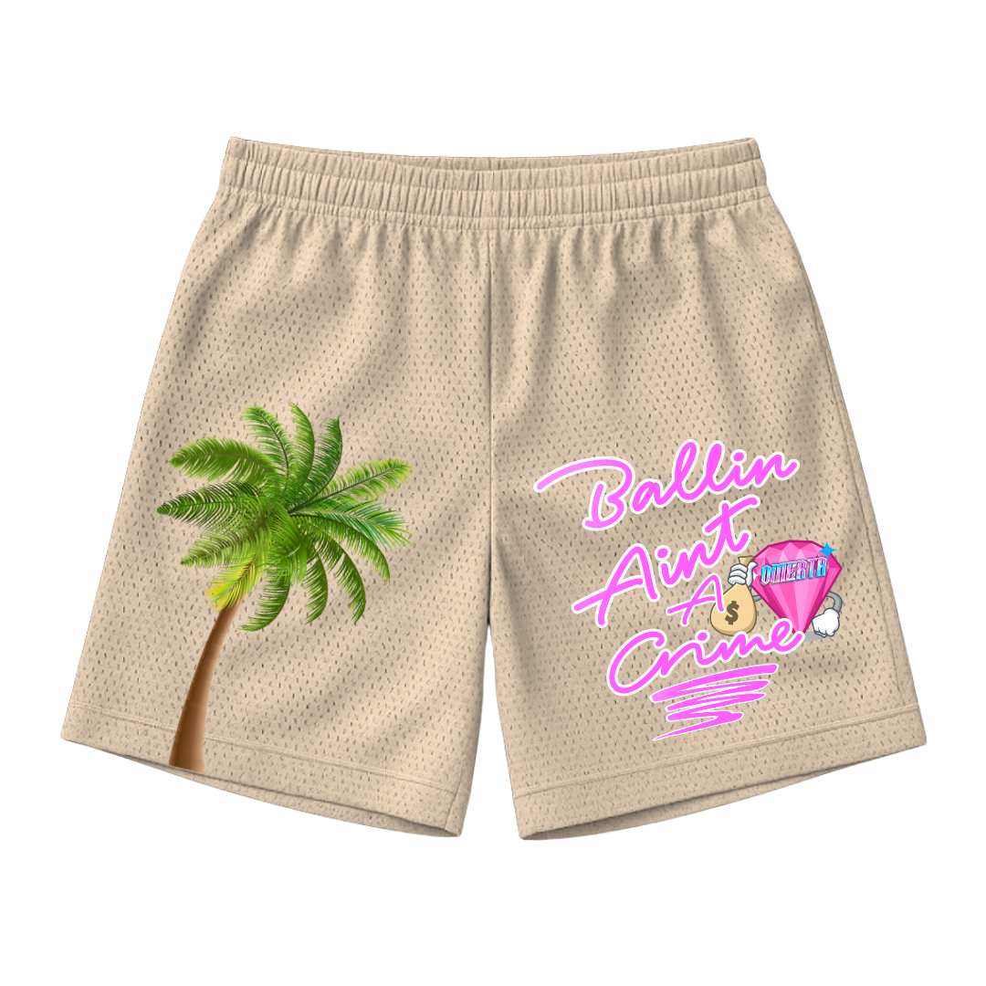 Omerta Lifestyle - Ballin' Ain't A Crime Shorts - Tan/Pink