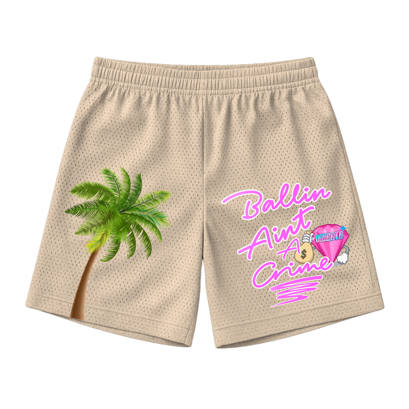 Omerta Lifestyle - Ballin' Ain't A Crime Shorts - Tan/Pink