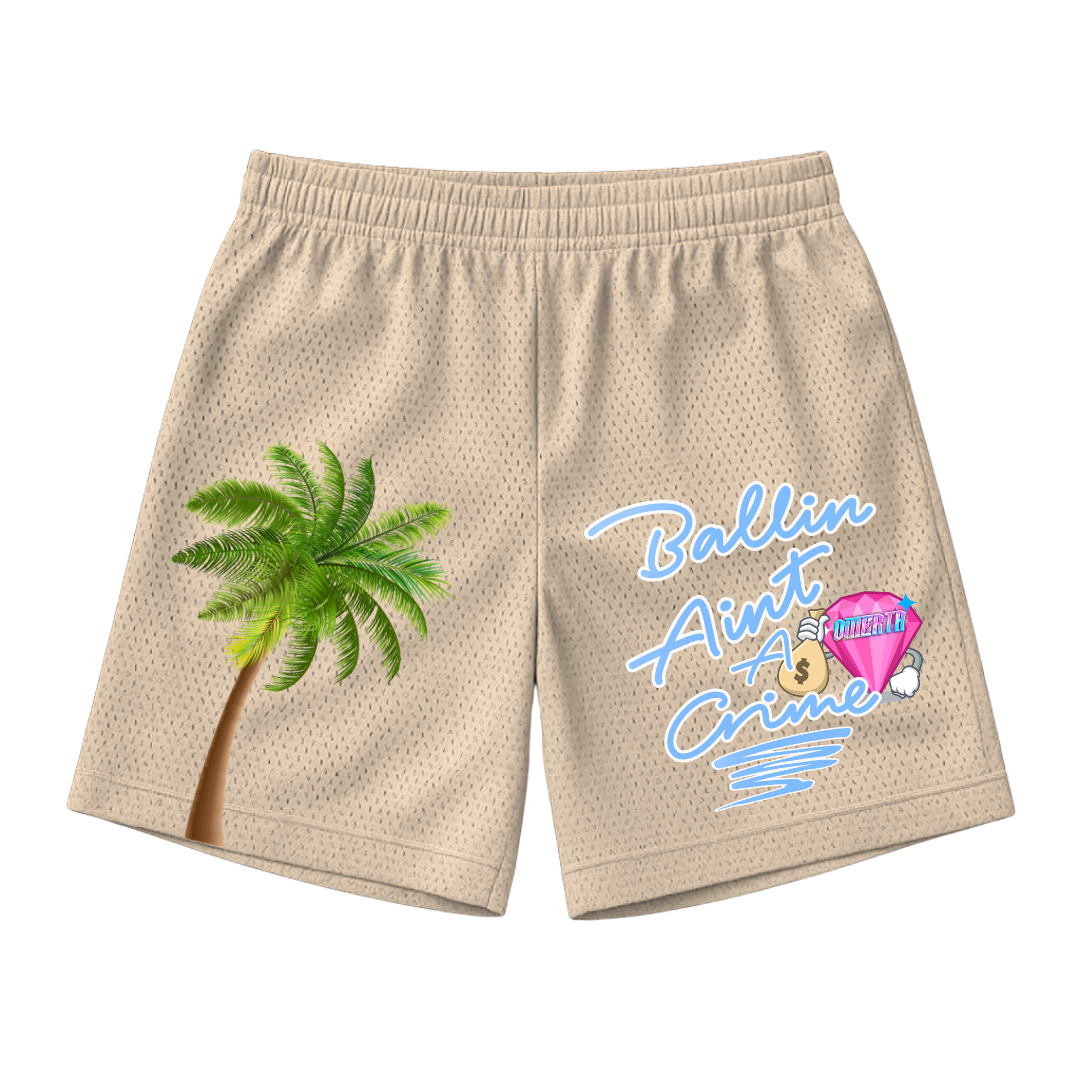Omerta Lifestyle - Ballin' Ain't A Crime Shorts - Tan/Blue