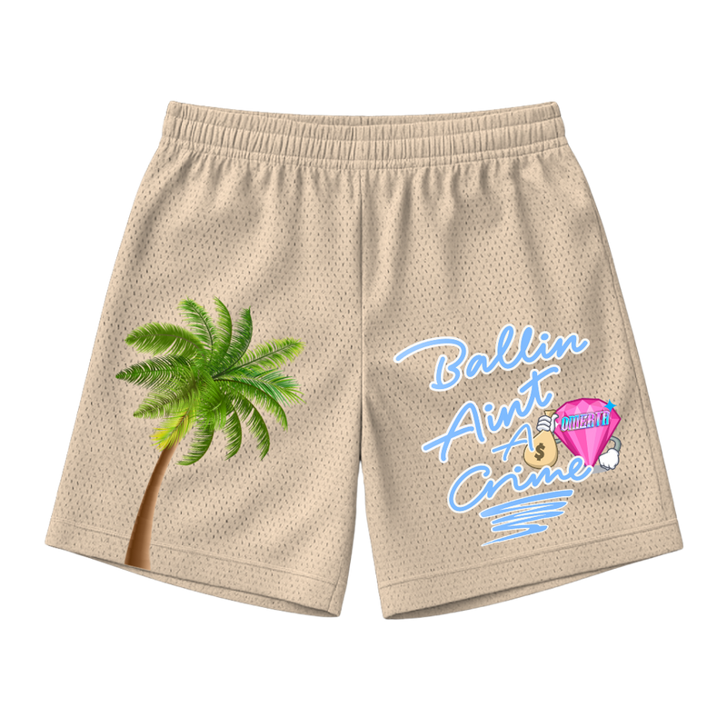 Omerta Lifestyle - Ballin' Ain't A Crime Shorts - Tan/Blue