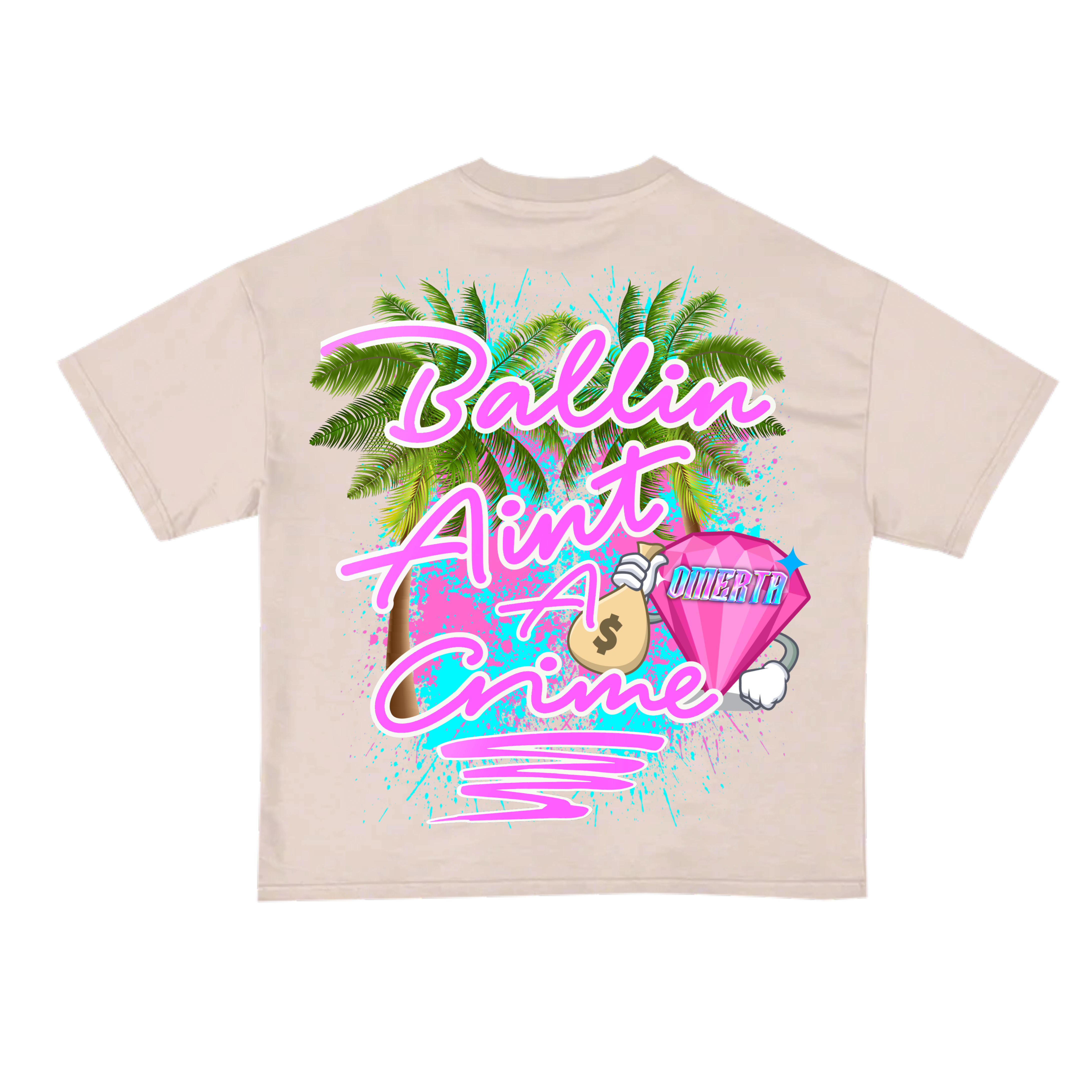 Omerta Lifestyle - Ballin' Ain't A Crime T-Shirt - Tan/Pink