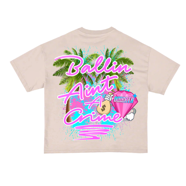 Omerta Lifestyle - Ballin' Ain't A Crime T-Shirt - Tan/Pink