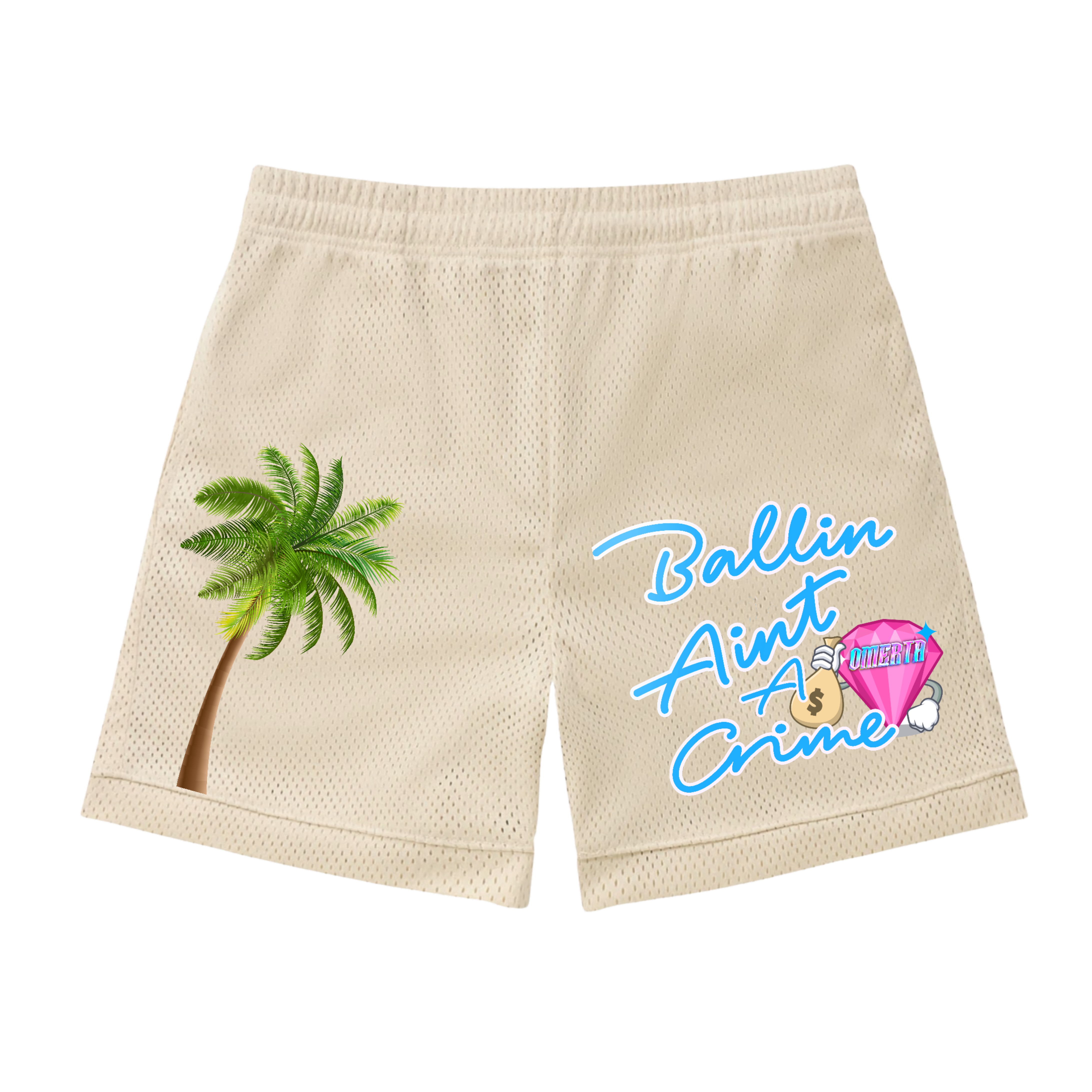 Omerta Lifestyle - Ballin' Ain't A Crime Shorts - Tan/Blue