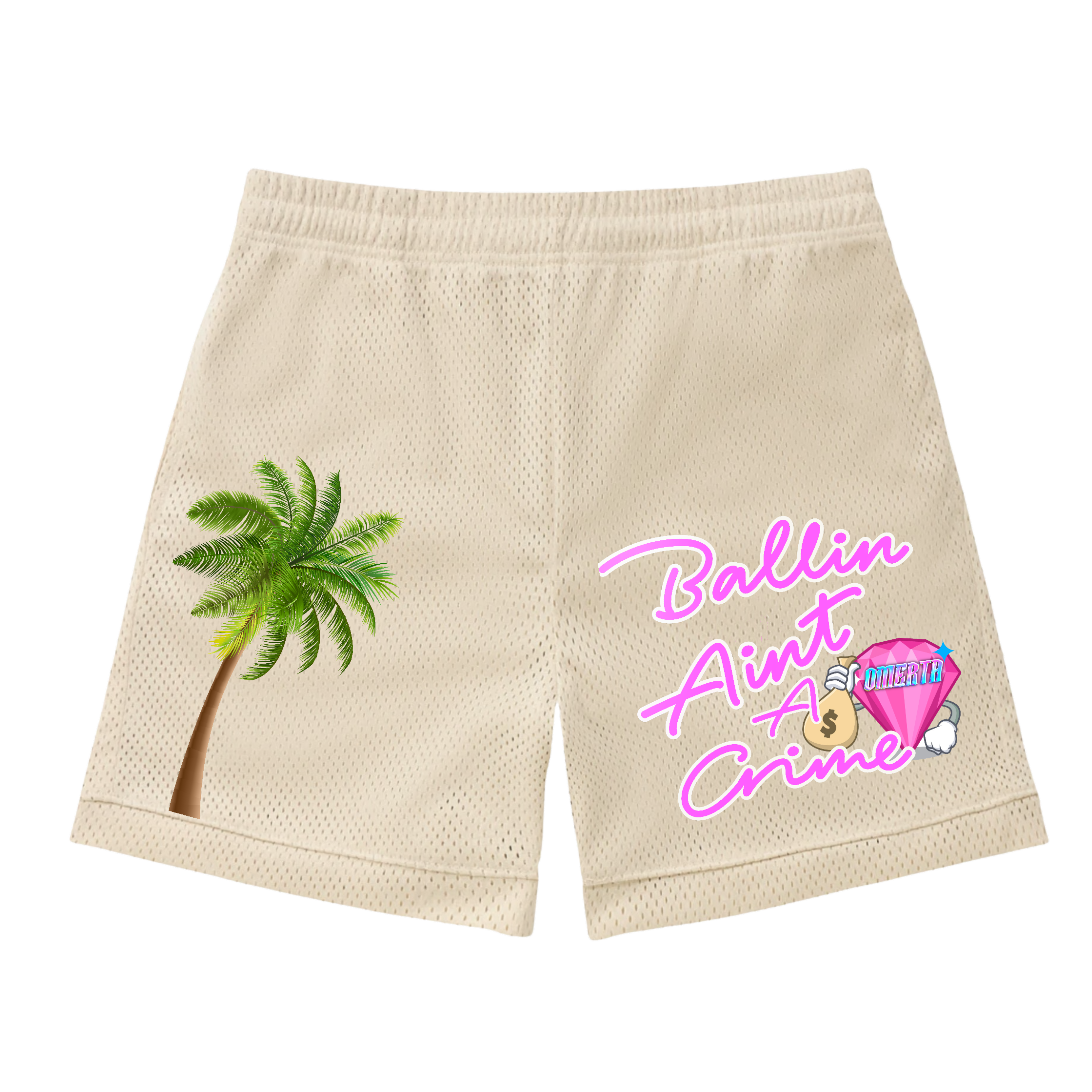 Omerta Lifestyle - Ballin' Ain't A Crime Shorts - Tan/Pink