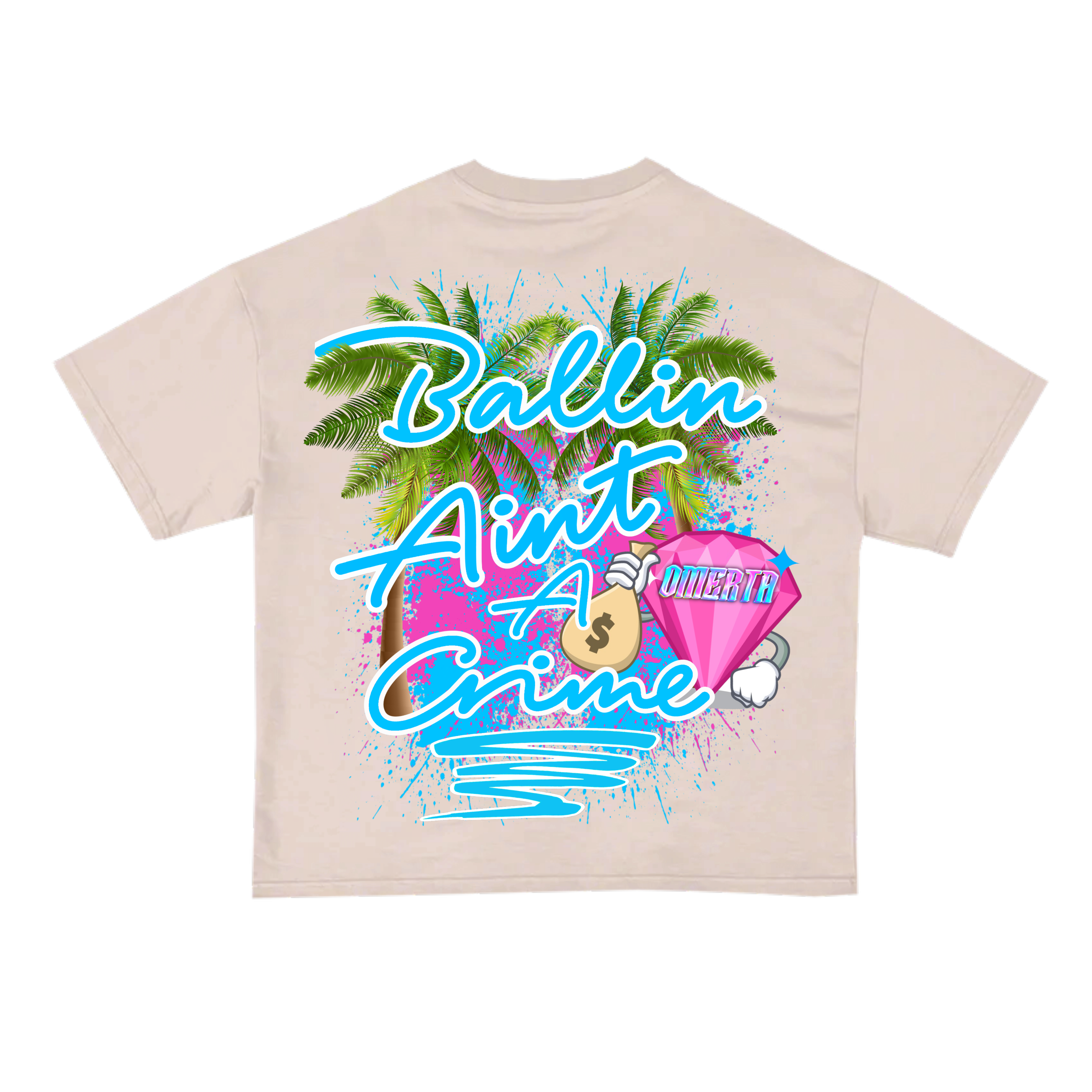 Omerta Lifestyle - Ballin' Ain't A Crime T-Shirt - Tan/Blue