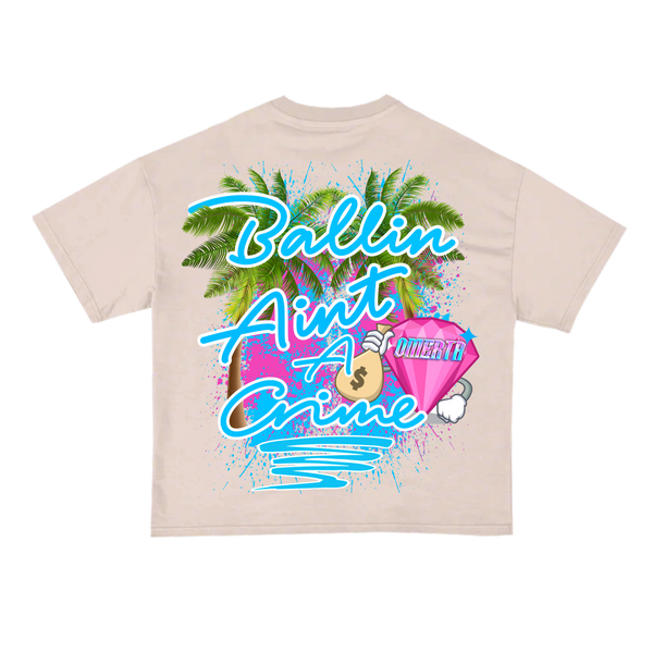 Omerta Lifestyle - Ballin' Ain't A Crime T-Shirt - Tan/Blue