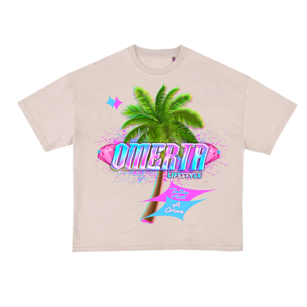 Omerta Lifestyle - Ballin' Ain't A Crime T-Shirt - Tan/Pink