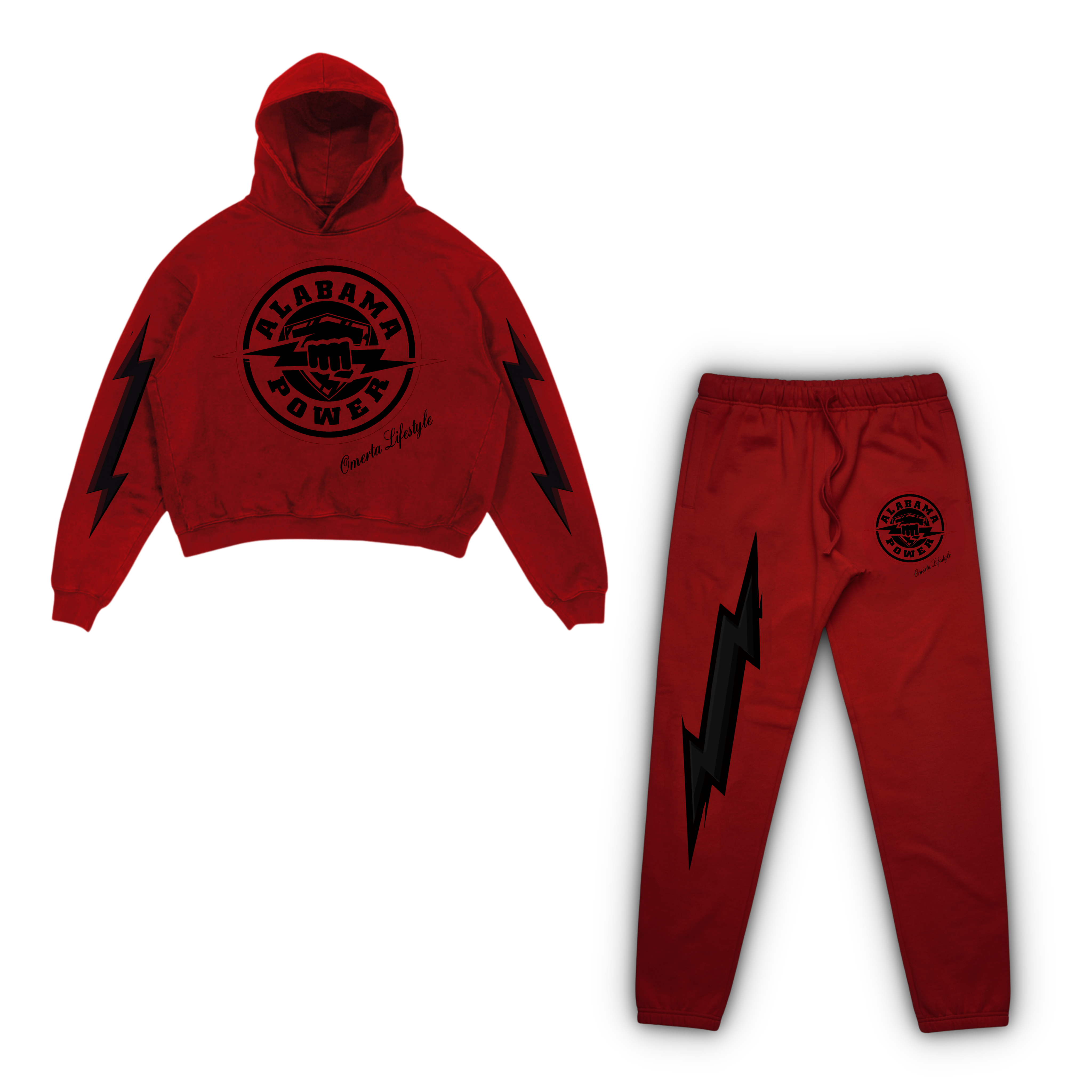 Omerta Lifestyle - Alabama Power Hoodie & Sweats Set - Red