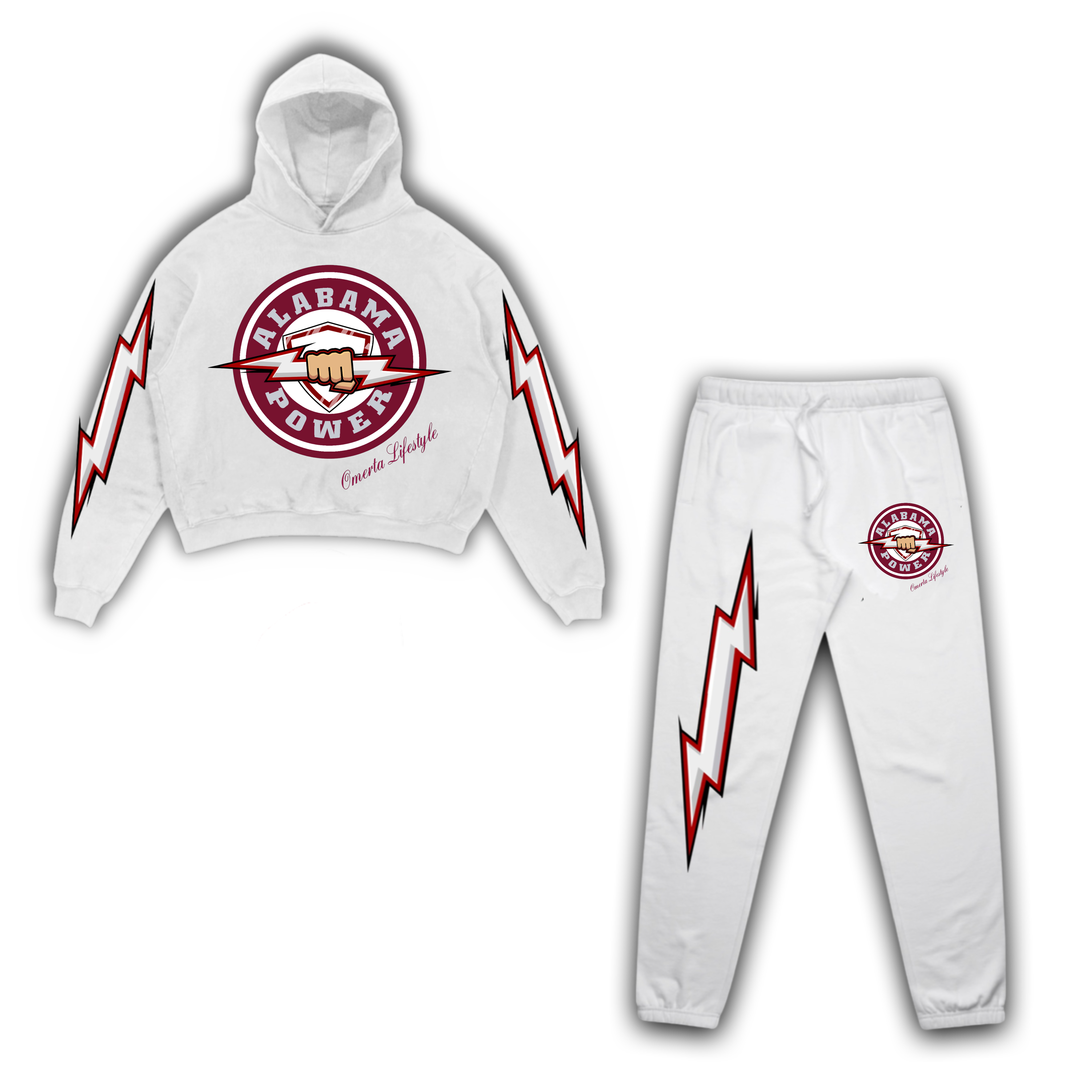 Omerta Lifestyle - Alabama Power Hoodie & Sweats Set - White